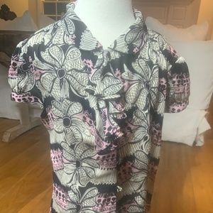 Milly 100% Silk Short-Sleeved Blouse with Ruffle Front